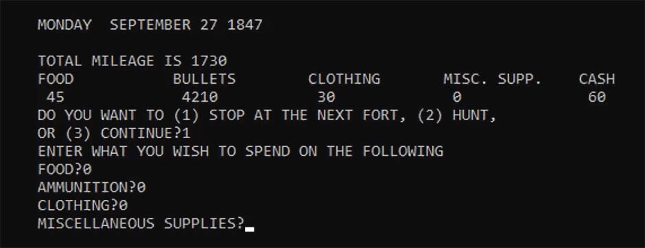 The Oregon Trail computer game from 1971